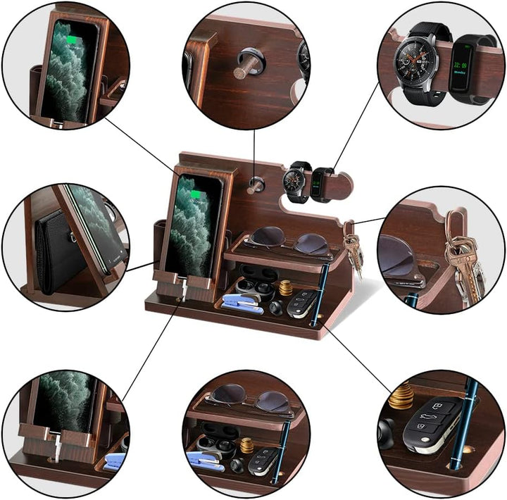 Geschenke für Männer Weihnachten Holz Telefon Dockingstation Uhren Geldbörsen Nachttisch Organizer W