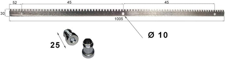 Zahnstange 30x8 / 1005 mm für Schiebetore bis 600 kg, Schiebetorantrieb, Zackenleisten Modul 4 Zahns