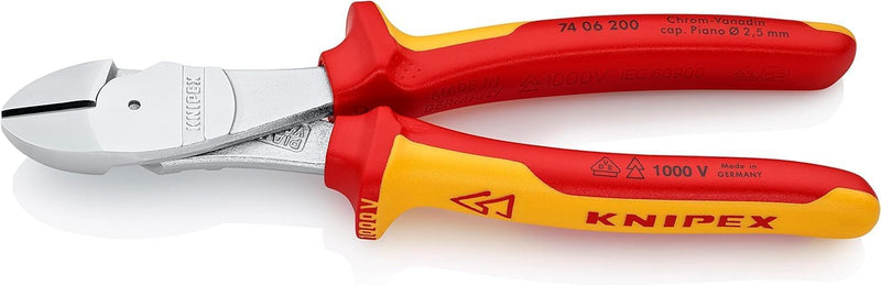 Knipex Kraft-Seitenschneider verchromt, isoliert mit Mehrkomponenten-Hüllen, VDE-geprüft 200 mm 74 0