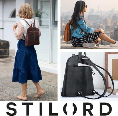 STILORD 'Olivia' City Rucksack Damen Leder Daypack kleiner Lederrucksack Rucksackhandtasche zum Ausg