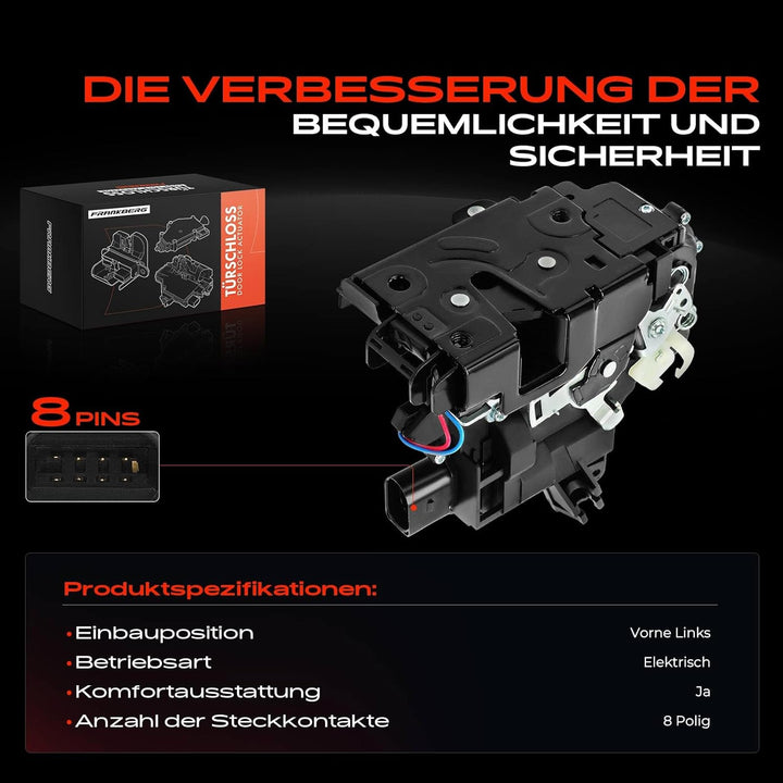 Frankberg Türschloss Stellmotor Vorne Links 8-Polig Kompatibel mit Arosa 1997-2004 Octavia I 1996-20