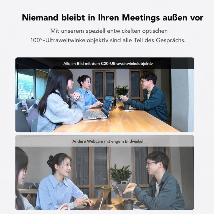 Nuroum C20 1080P Webcam für Videokonferenz, Rauschunterdrückung/100° Weitwinkel/4m Tonaufnahme, Kame