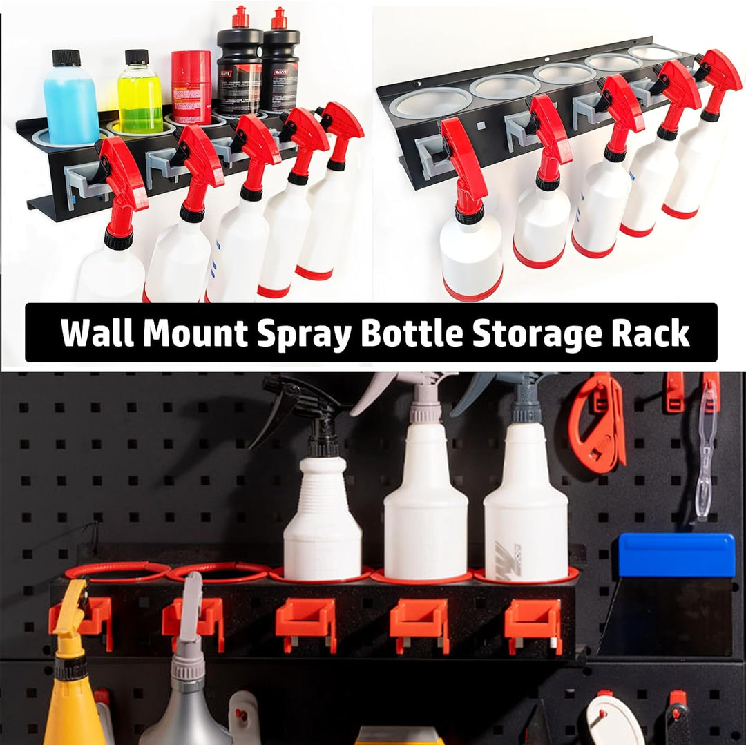 Sprühflaschenhalter mit 5 Löchern und 5 Kunststoff-Aufhängehaken, Sprühdosenhalter für Garage Werkst