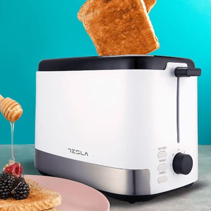 Tesla TS300BWX Toaster, 800 W, Aufwärm- und Auftaufunktion, 7 Geschwindigkeiten, 2 Scheiben, Weiss