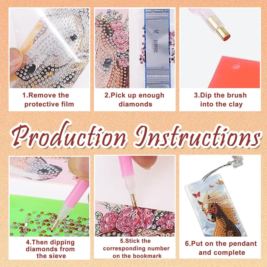 10 Stück Diamond Painting Lesezeichen Pferd, Diamant Malerei Lesezeichen mit Anhänger, 5D Diamant Pa