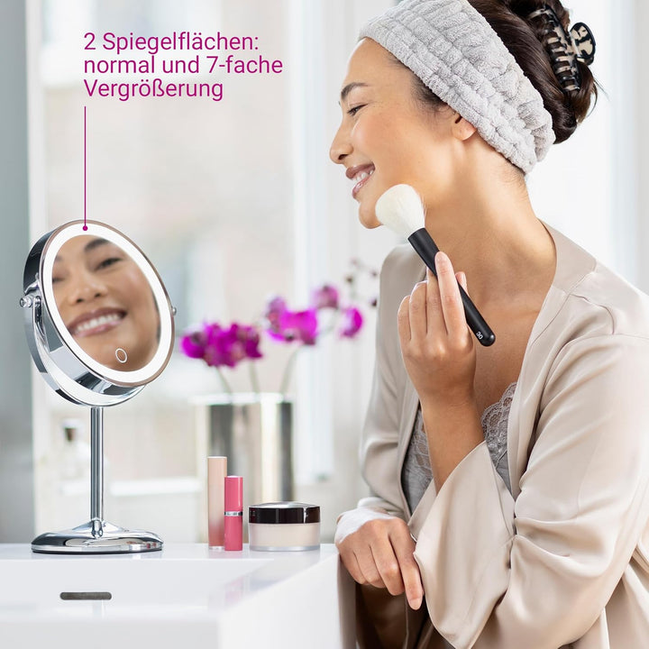 Medisana CM 844 Kosmetikspiegel mit Vergrösserung, Tischspiegel mit Beleuchtung, kabelloser Spiegel