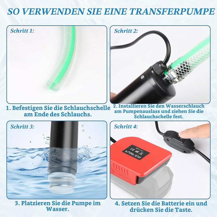 CPROSP Sumpfpumpe Kompatibel mit Einhell 18V Batterie (Keine Batterie), Wasserpumpe 30L/min, Transfe