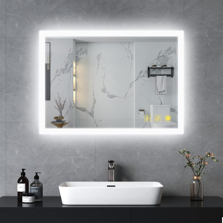 AI-LIGHTING Badezimmerspiegel mit Beleuchtung 80 × 60 cm Badspiegel mit Licht Bluetooth Lautsprecher