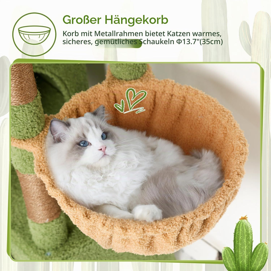 Globlazer Kratzbaum Kaktus Grün mit 2 Katzenhaus, Grosse Gepolsterte Plattform, Sitzstangen, Katzenk