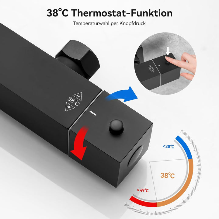 Auralum Thermostat Duschsystem Komplettset Schwarz mit 30cm Edelstahl Regendusche, 6 Strahlarten Han