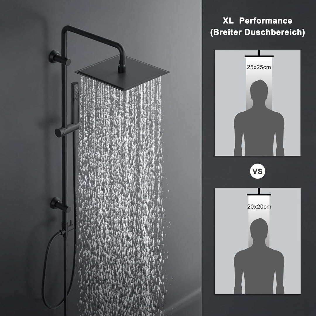 Görbach Regendusche Duschsystem ohne Armatur, Edelstahl Duschset mit 92cm Duschstange, Eckig XL Über