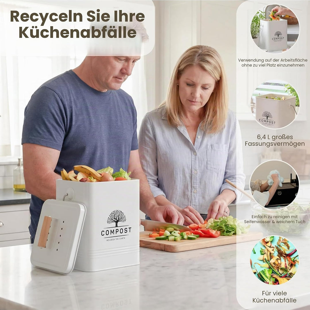 Perfnique Biomülleimer küche, 6L Komposteimer für die Küche, Geruchsdicht Komposteimer für den Innen