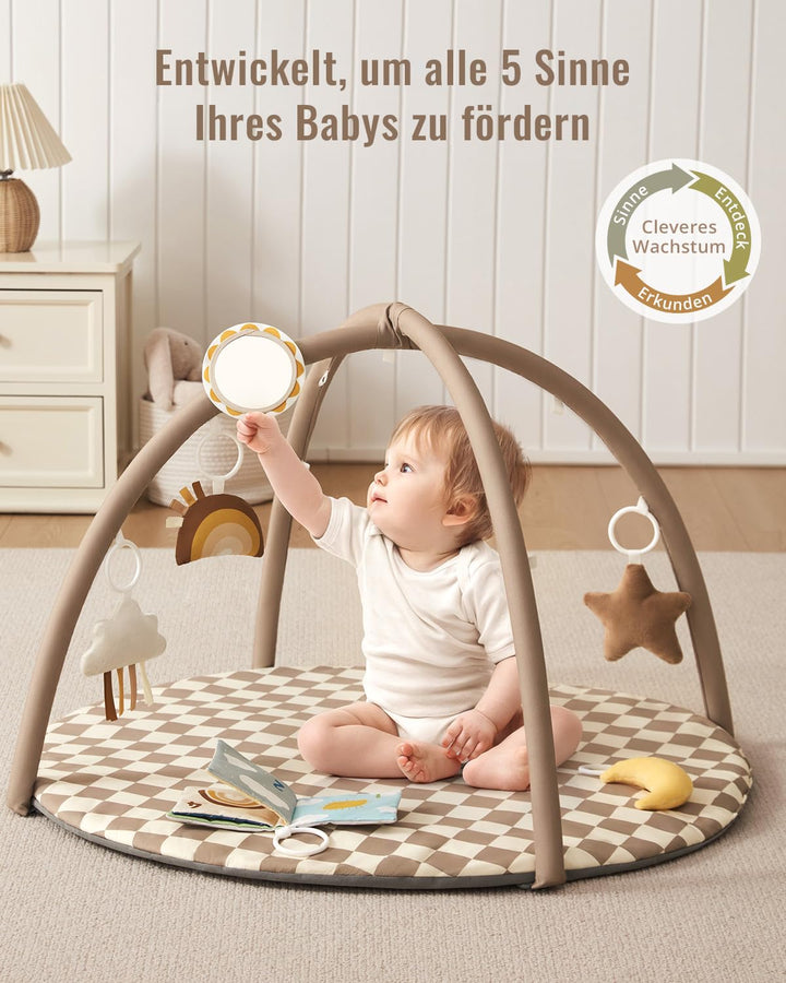 Blissful Diary Spielbogen Baby, Spieldecke Baby Gym Activity Decke mit 6 Abnehmbare Spielzeuge, krab