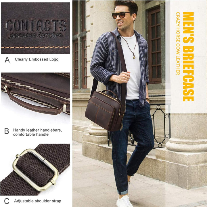 Contacts Echtes Leder Herren 9.7" Laptop Tab Messenger Bag Mini Crossbody Tasche Handtasche Kaffee