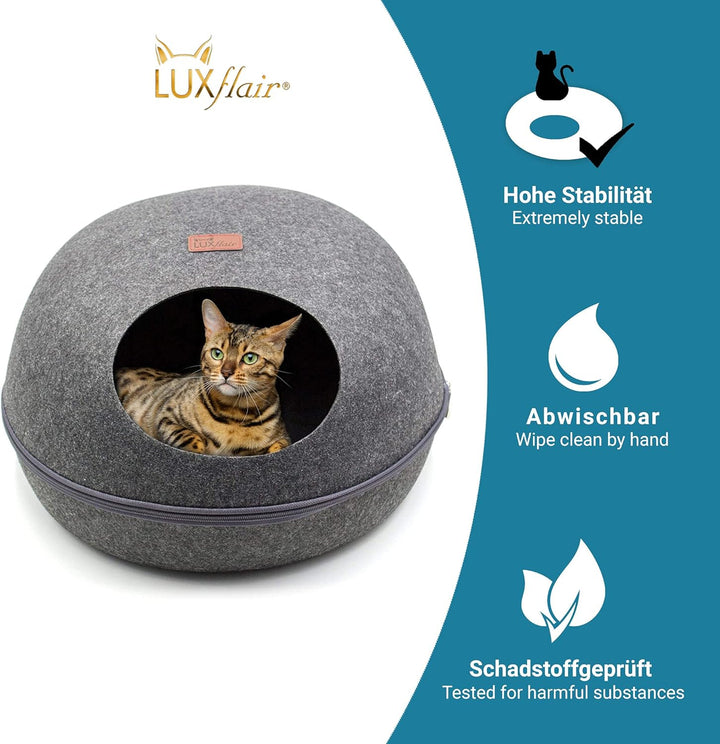 Luxflair stabile Filz Katzenhöhle HxBxT: 25x46x51cm, waschbares Kissen, moderner Cube, Kuschelhöhle