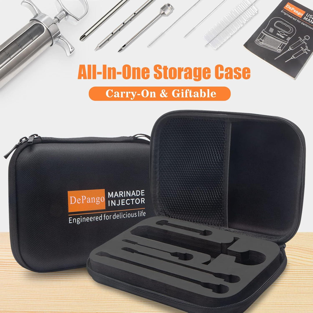 DePango Fleischspritze, Edelstahl Marinadenspritze Kit mit 3 Fleisch Nadeln für BBQ Smoker Grillrauc