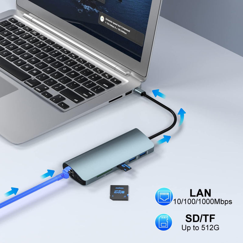 Dockingstation, 10-in-1-USB-C-Hub, USB Typ C bis 4K 30 Hz HDMI 1080P VGA, 87 W PD, 2 USB 3.0, SD/TF-