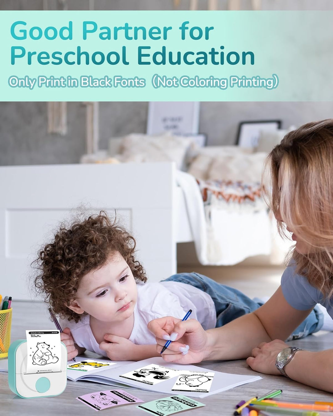 Q02 Mini Drucker- Bluetooth Fotodrucker für Smartphone, Thermodrucker für Lernen, Schulsachen Aesthe