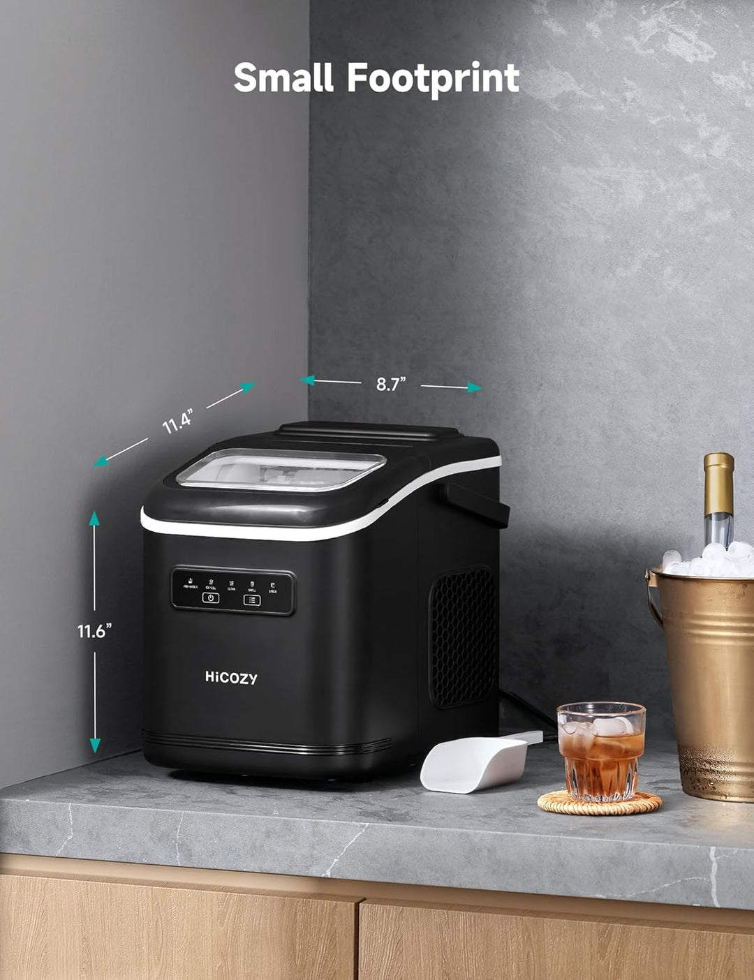 HiCOZY Eiswürfelmaschine, Eiswürfelbereiter mit Griff, Eis in 6 min, 12 kg in 24 h, tragbare Eiswürf