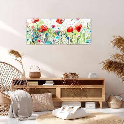 Wandbilder Dekoration Wohnzimmer Blumen Wiese Blatt Natur Panorama Bilder auf Leinwand 120x50cm Lein