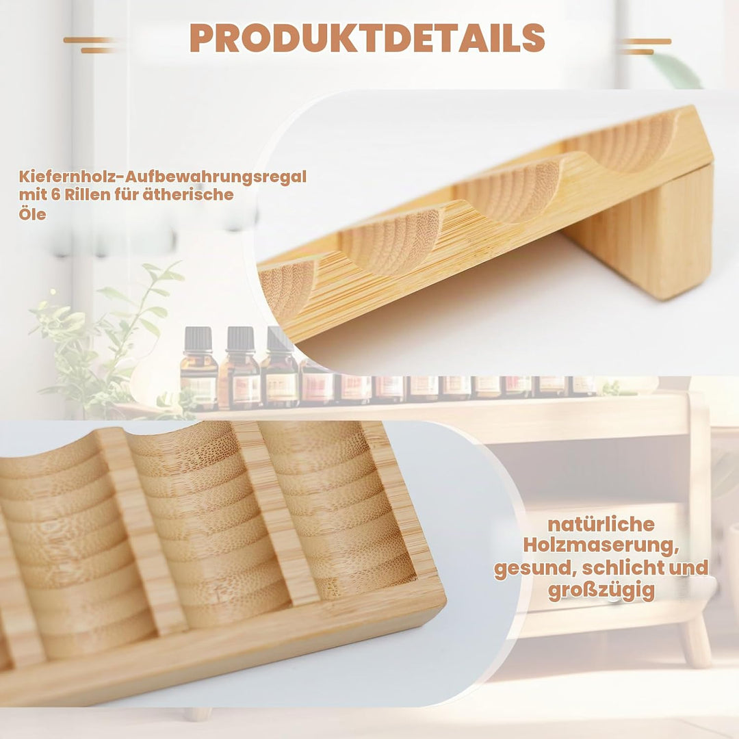 6 Loch Hölzern für Ätherisches Öl Display Ständer, Aromatherapie Öle Organizer – 2 Stück Ätherische