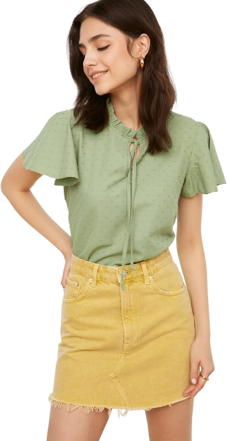 TRENDYOL Damen Woman Regular Standard Mandarin Collar Woven Blouse Hemd 34 Mint, 34 Mint