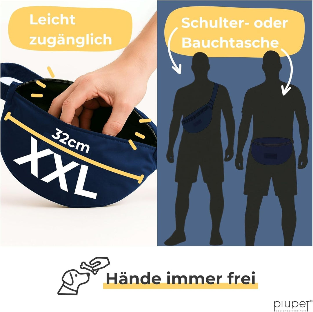 PiuPet® Leckerlitasche für Hunde I Stylische & wasserdichte Gassitasche Hunde mit 3 Reissverschlussf