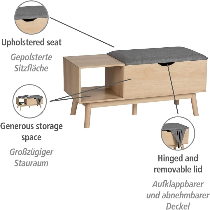 WENKO Sitzbank Edda mit Staufach, moderne Schuhbank mit Sitzpolster und grosszügigem Stauraum für Di