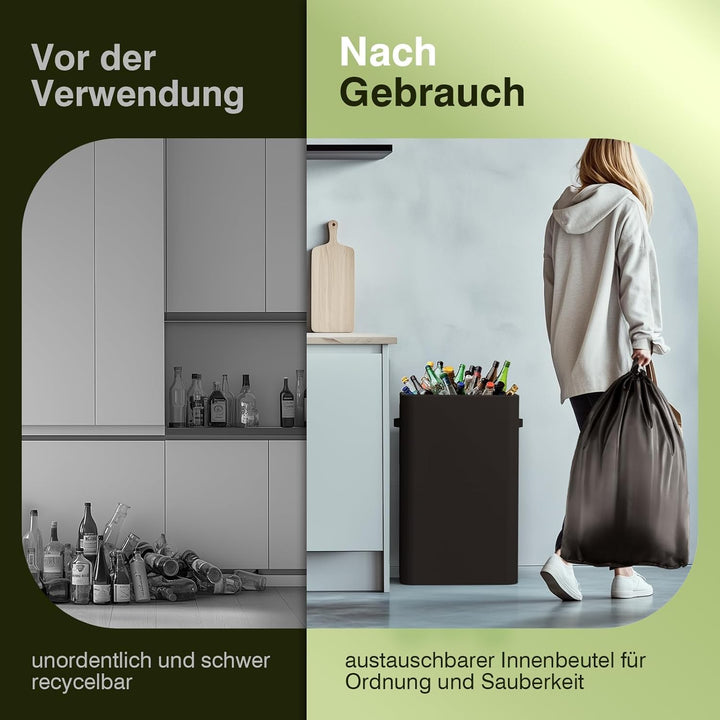Pfandflaschen Sammelbehälter mit Deckel 100L, Gross Pfandflaschen Behälter mit 2 Tragetasche, Flasch