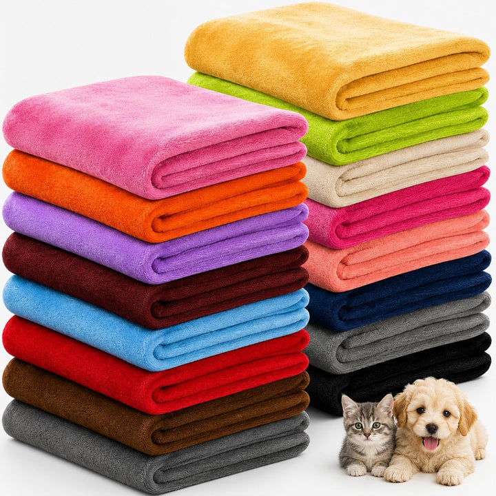 16 Stück Kuscheldecke Flauschig Set, 80 x 60 cm Flanell Wohndecke Sofadecke Warm, Hundehandtuch, Bab