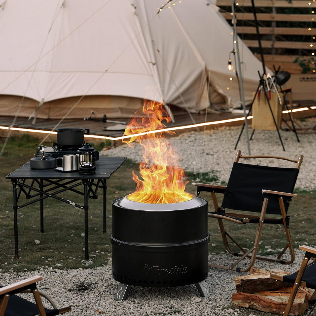 TURBRO Fireside 49 cm rauchfreie Feuerstelle für die Holzverbrennung im Freien, Edelstahl mit Stände