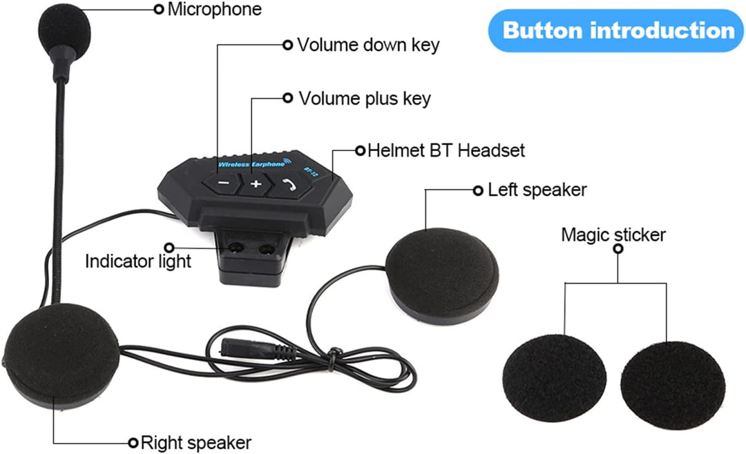 BuyWeek Motorradhelm Bluetooth Headsets, Motorrad Helm Gegensprechanlage Bluetooth V5.0 Motorradhelm