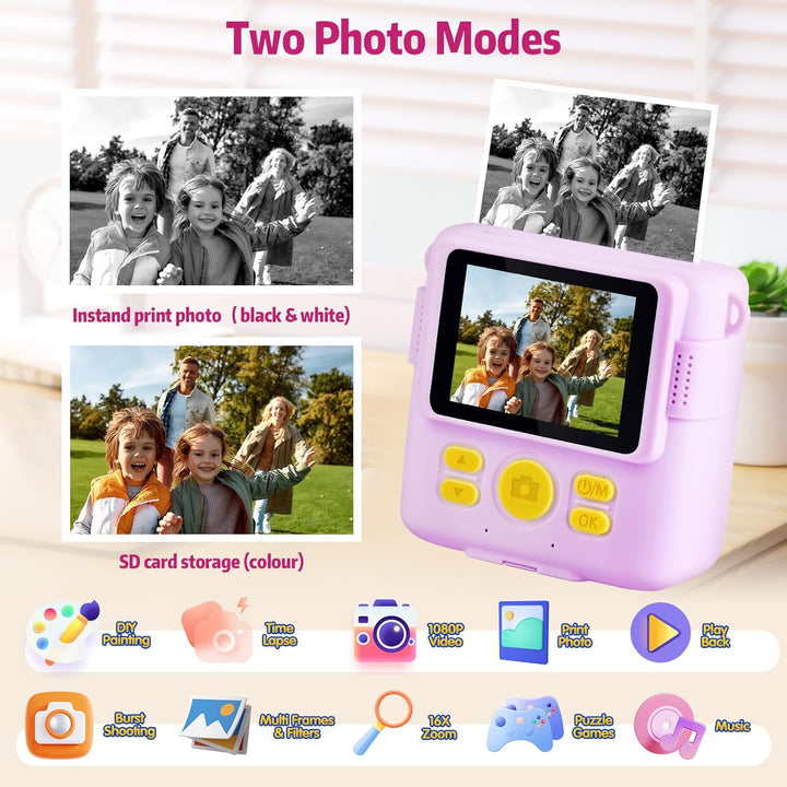 Kinderkamera, Sofortbildkamera ,1080P 2.4 Zoll Bildschirm Digitalkamera mit 16x Digitalzoom, 32GB TF