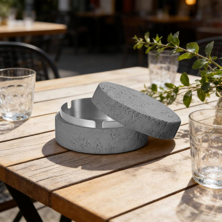 Dekorative Tisch Aufbewahrungsbox mit Deckel aus Zement & Edelstahl, Geruchsdicht, Windfest, Für Inn
