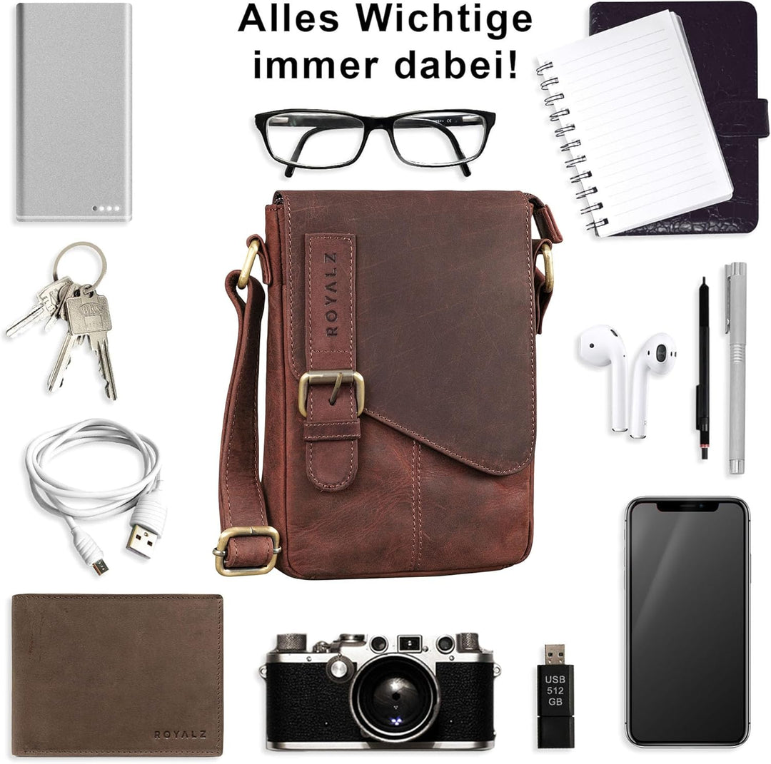 ROYALZ 'Louisiana' Leder Umhängetasche Klein für Männer Herren Ledertasche Mini Seitentasche Vintage