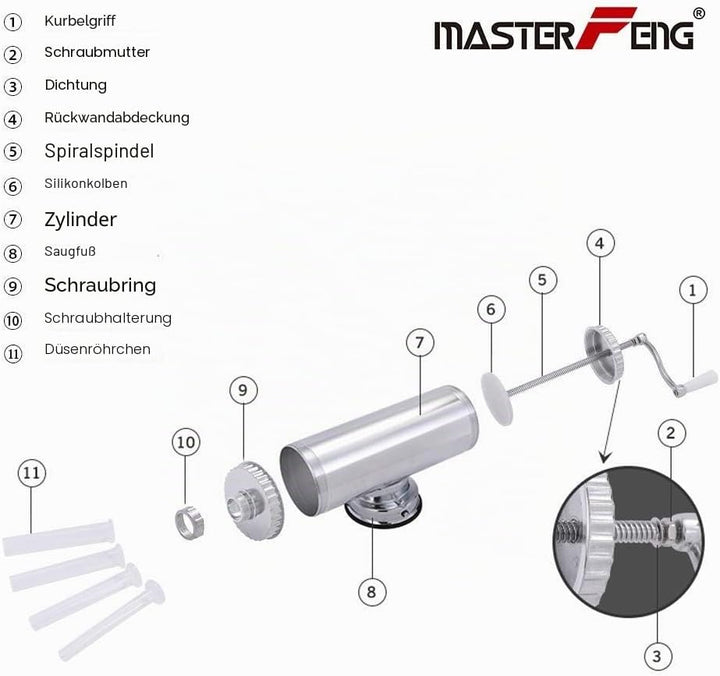 Wurstfüller, Horizontale Küche Aluminium Wurstfüllmaschine mit Saugfuss Verpackt 4 Grösse Profession