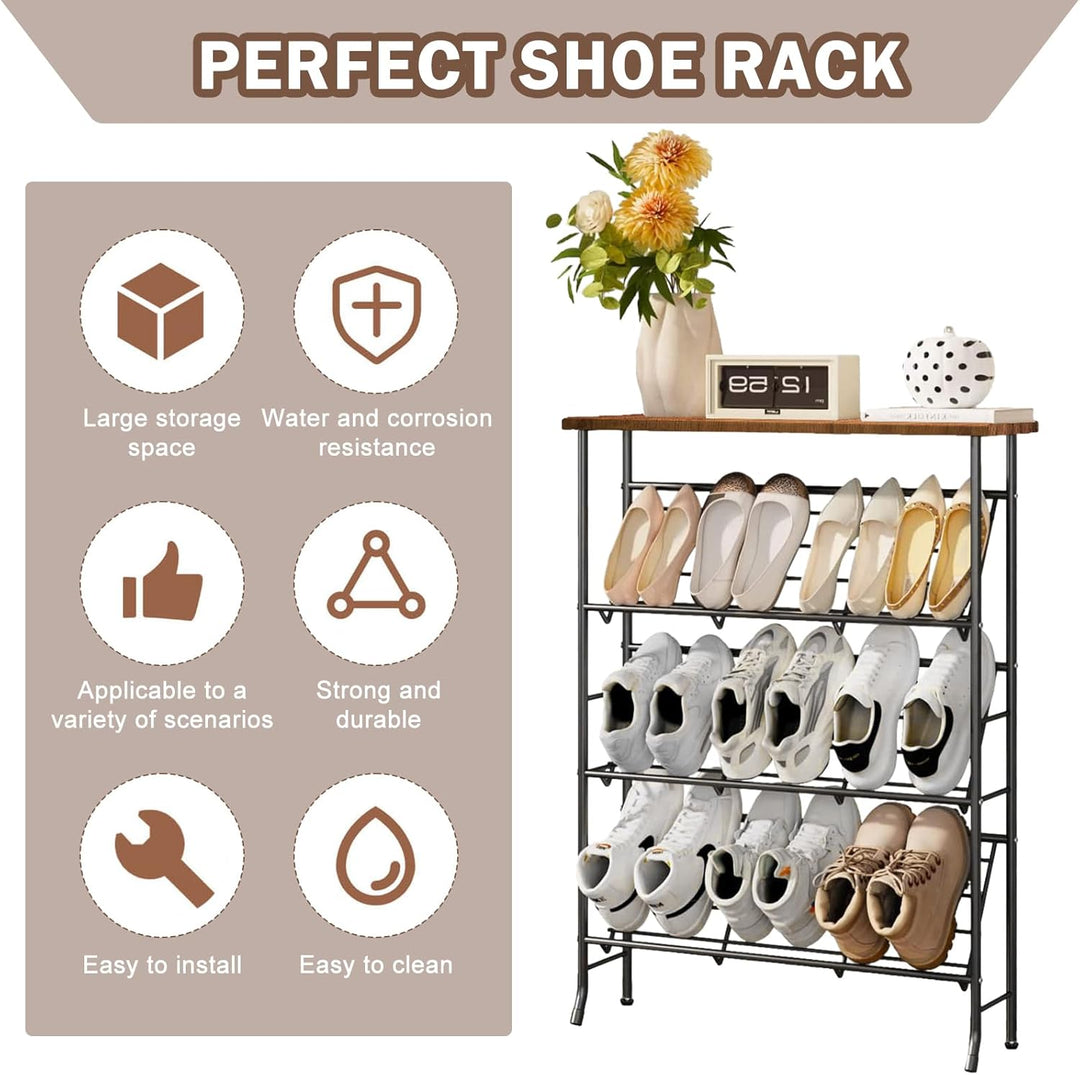 Schuhregal Schmal Metall, Shoe Rack mit 4 Ebenen, Stapelbares Kleines Schuhregal, SchuhstäNder Organ