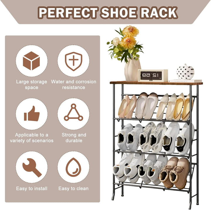 Schuhregal Schmal Metall, Shoe Rack mit 4 Ebenen, Stapelbares Kleines Schuhregal, SchuhstäNder Organ
