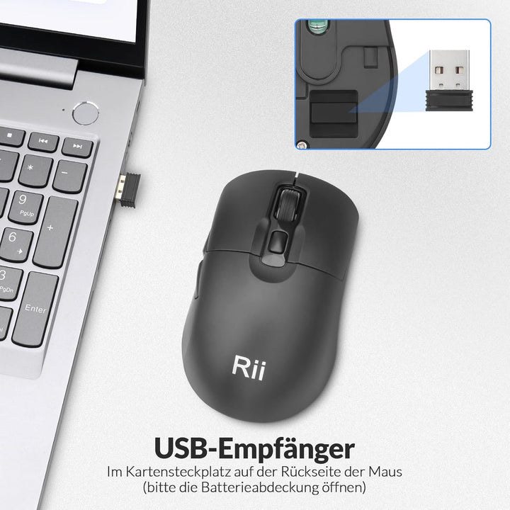 Rii Tastatur Maus Set Kabellos, 2.4 GHz Leise Funktastatur mit Maus, Wireless Keyboard and Mouse, fü