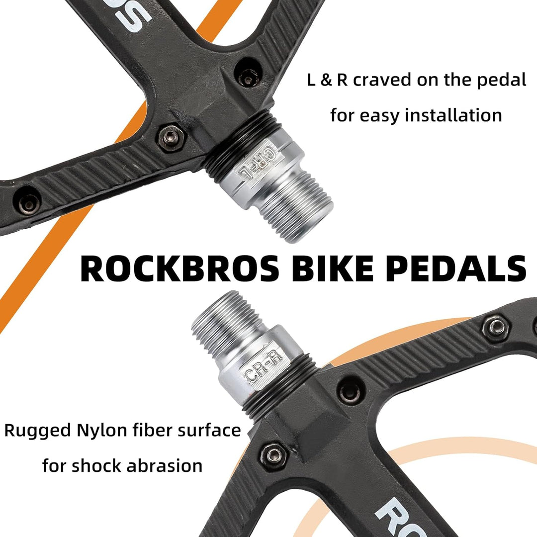 ROCKBROS Fahrradpedale Nylon Composite Flatpedale 9/16 MTB Pedale 3 Bearing rutschfest Wasserdicht A