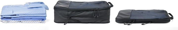Reise-Kompressionstaschen Set – TROIKA BLACK PACKING CUBES – 3 Packtaschen mit zusätzlichem Kompress