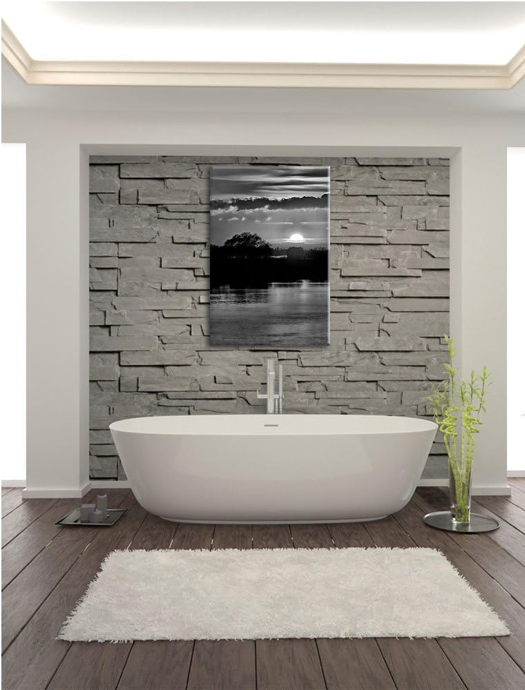 Pixxprint Monocrome, romantischer Sonnenuntergang über Fluss, Format: 100x70 auf Leinwand, 100x70