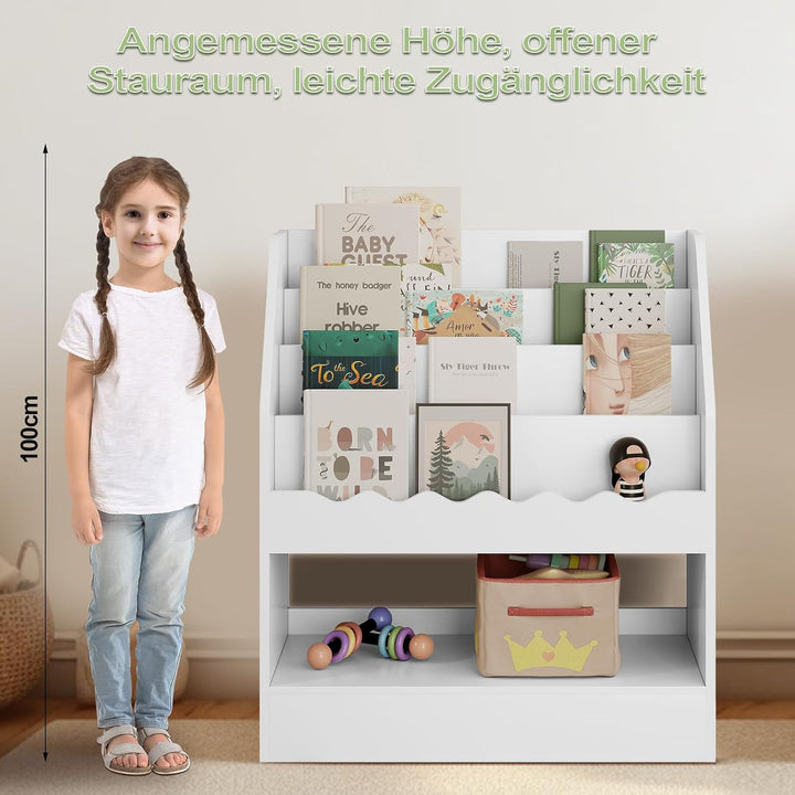 WOLTU Bücherregal Kinder, Kinderregal, weisses Regal Kinderzimmer, mit 5 Fächern, Spielzeugregal, Mo
