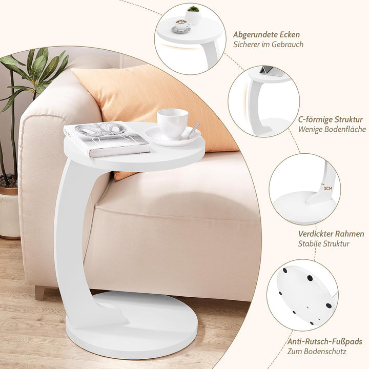WOLTU Beistelltisch C Form, Couchtisch rund, Sofatisch Kaffeetisch Wohnzimmertisch Abstelltisch, Kle