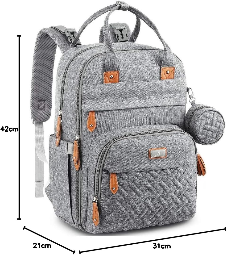 BabbleRoo Baby Wickeltasche/Rucksack, Wickelrucksack lässige Wickeltaschen Grau, Grau