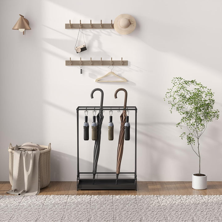 HOMCOM Regenschirmständer Stahl Schirmständer Rechteckiger Schirmhalter mit 24 Haken, 21 Löchern, he