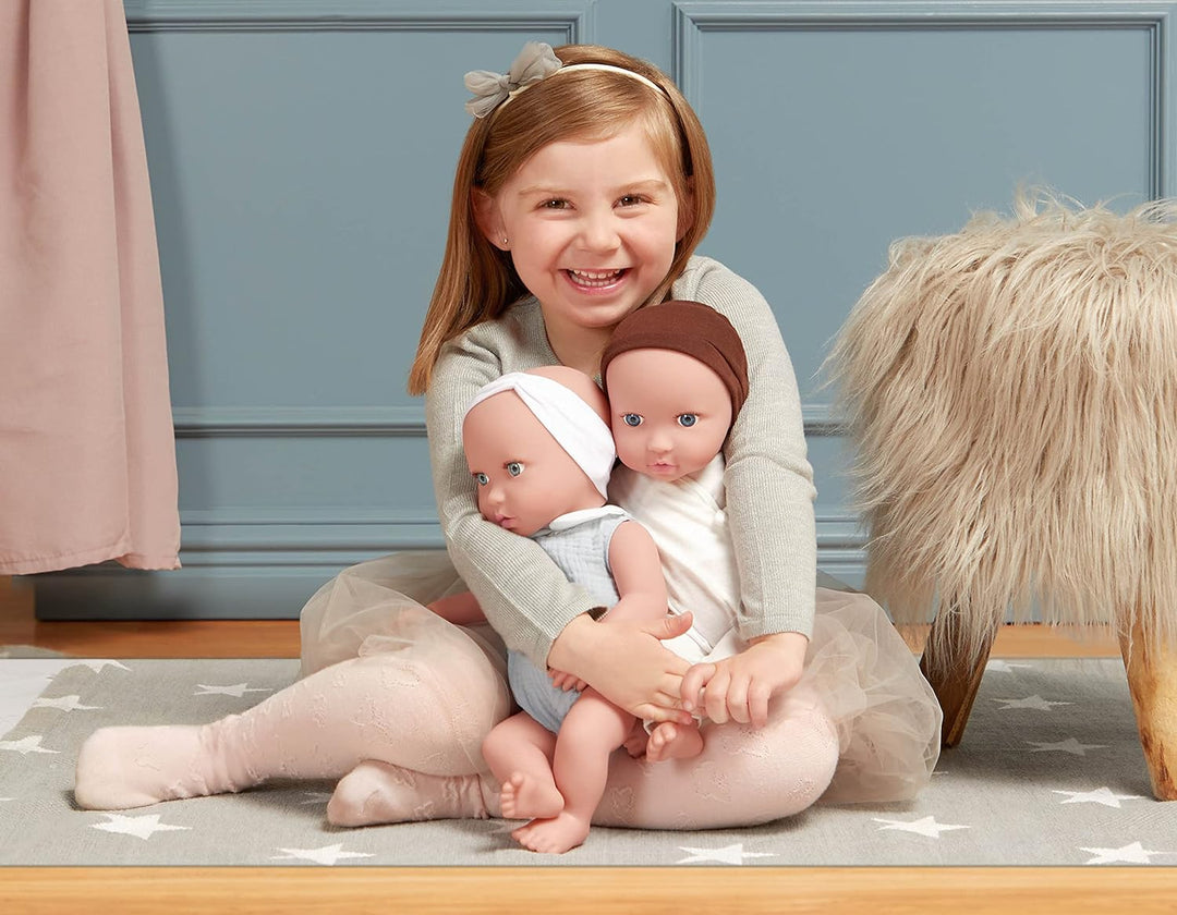 babi 2 Baby Puppen Zwillinge Mädchen Junge mit Kleidung und Schnuller – Weiche 36 cm Puppen mit mitt