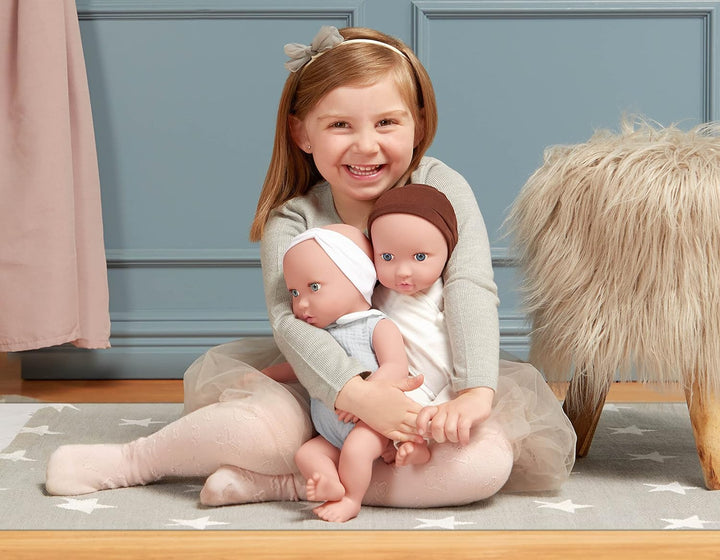 babi 2 Baby Puppen Zwillinge Mädchen Junge mit Kleidung und Schnuller – Weiche 36 cm Puppen mit mitt