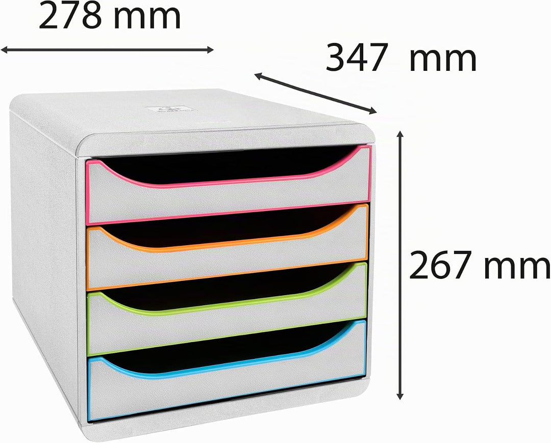 Exacompta 310913D Premium Ablagebox mit 4 Schubladen für DIN A4+ Dokumente. Belastbare Schubladenbox