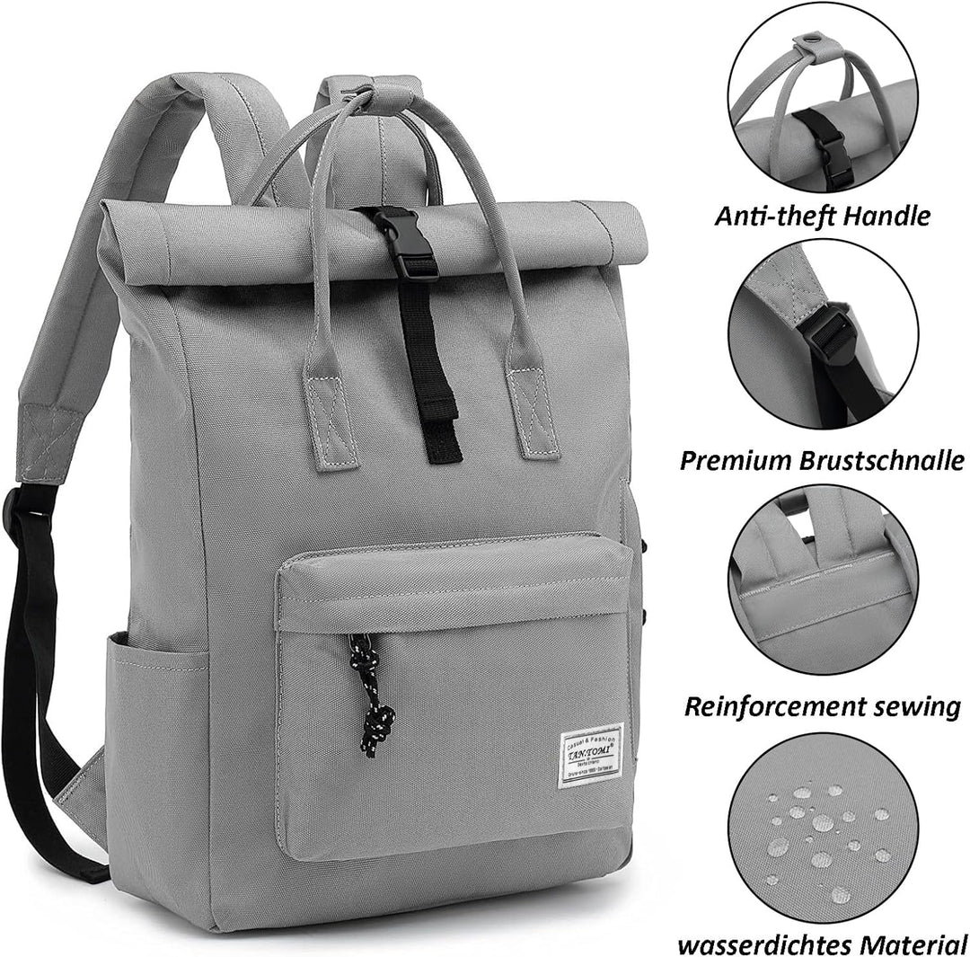 TANTOMI Laptop Rucksack, Rucksack Laptop Tasche 15,6 Zoll, Rucksack Damen und Herren weit öffenbar,